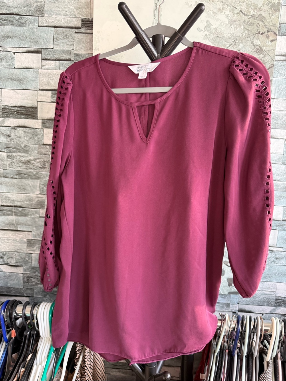 Plum Cutout Sleeve Tunic Blouse